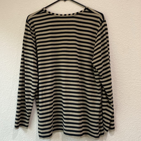 Gudrun Sjoden Essential Classic Black Tan Casual Striped Long Sleeve Shirt Top L - Picture 2 of 4